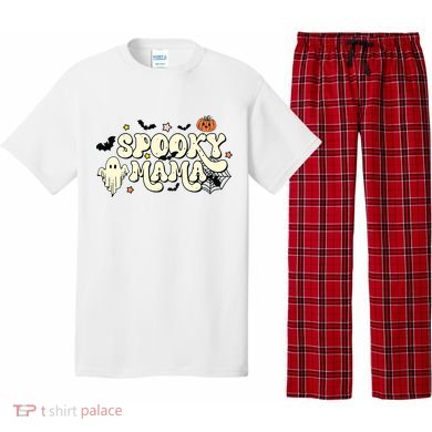 Spooky Mama Groovy Ghost Bat Pumpkin Creepy Retro Halloween Pajama Set