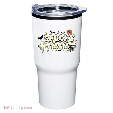 Spooky Mama Groovy Ghost Bat Pumpkin Creepy Retro Halloween Tumbler