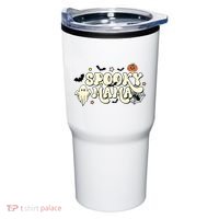 Spooky Mama Groovy Ghost Bat Pumpkin Creepy Retro Halloween Tumbler thumb 0