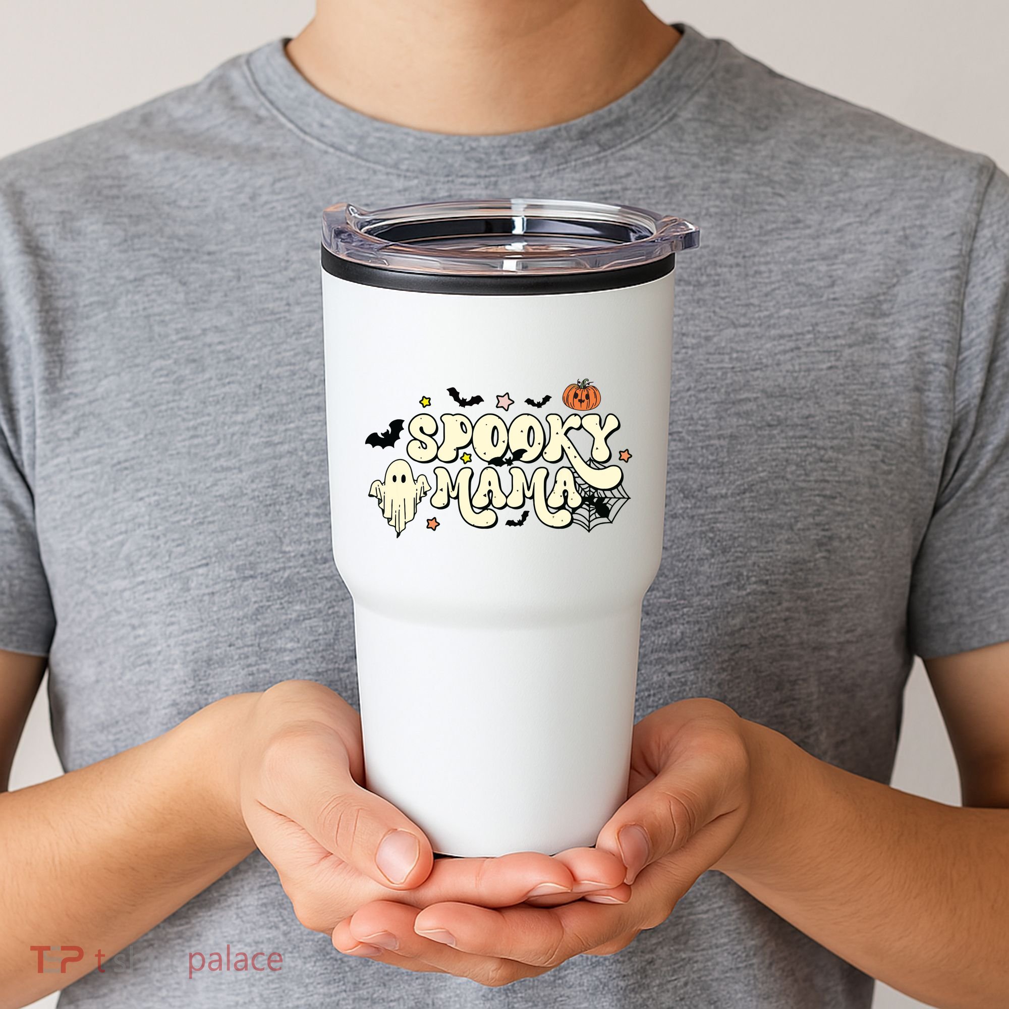 Spooky Mama Groovy Ghost Bat Pumpkin Creepy Retro Halloween Tumbler