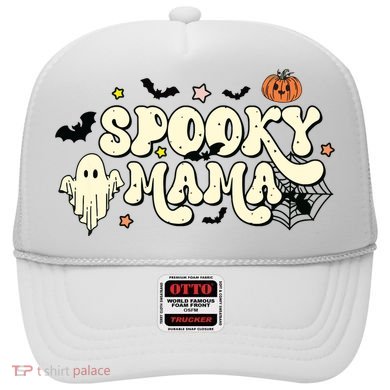 Spooky Mama Groovy Ghost Bat Pumpkin Creepy Retro Halloween Hat