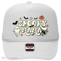 Spooky Mama Groovy Ghost Bat Pumpkin Creepy Retro Halloween Hat thumb 0