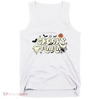 Spooky Mama Groovy Ghost Bat Pumpkin Creepy Retro Halloween Tank Top thumb 0