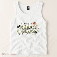 Spooky Mama Groovy Ghost Bat Pumpkin Creepy Retro Halloween Tank Top thumb 2