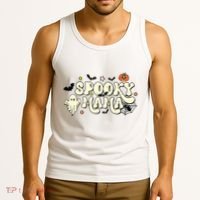 Spooky Mama Groovy Ghost Bat Pumpkin Creepy Retro Halloween Tank Top thumb 3