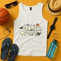 Spooky Mama Groovy Ghost Bat Pumpkin Creepy Retro Halloween Tank Top thumb 4