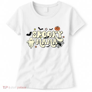 Spooky Mama Groovy Ghost Bat Pumpkin Creepy Retro Halloween Women's T-Shirt