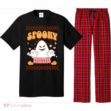 Spooky Mama Groovy Vintage Ghost Halloween Spooky Mom Mother Gift Pajama Set