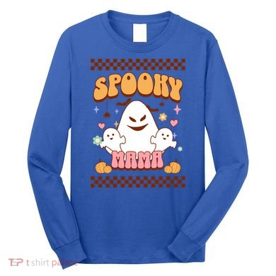 Spooky Mama Groovy Vintage Ghost Halloween Spooky Mom Mother Gift Long Sleeve Shirt