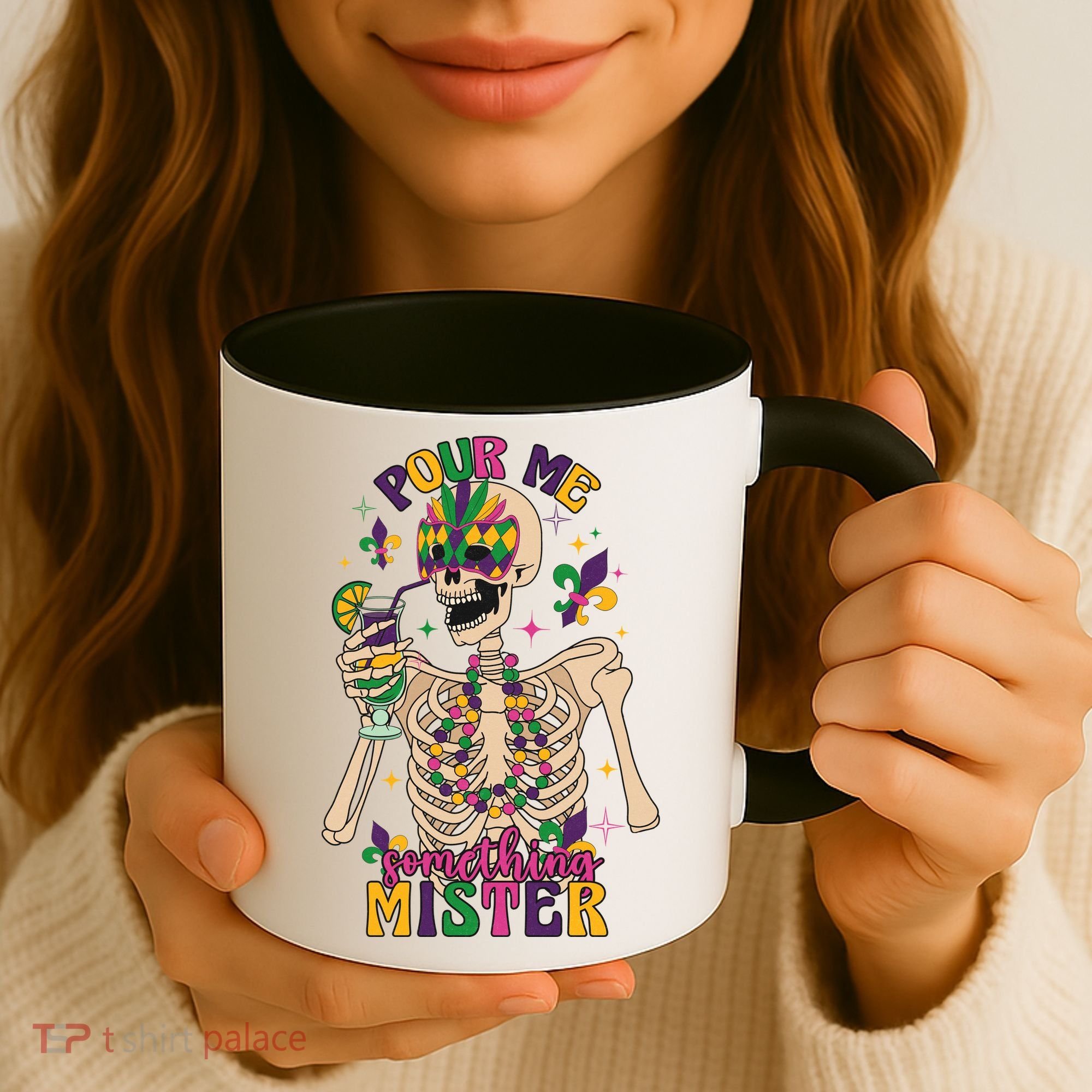 Skeleton Mardi Gras Pour Me Something Mister Fat Tuesday Celebration Gift Coffee Mug