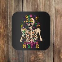Skeleton Mardi Gras Pour Me Something Mister Fat Tuesday Celebration Gift Coaster thumb 0