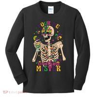 Skeleton Mardi Gras Pour Me Something Mister Fat Tuesday Celebration Gift Kids Long Sleeve Shirt thumb 0