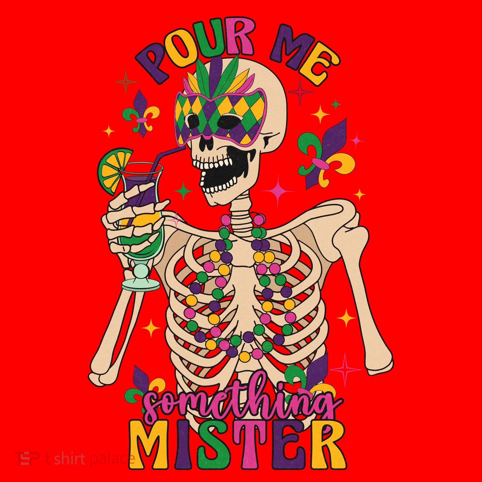 Skeleton Mardi Gras Pour Me Something Mister Fat Tuesday Celebration Gift Santa Hat