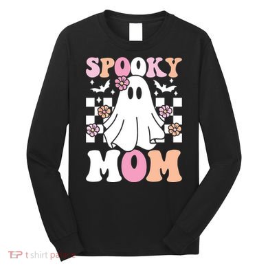 Spooky Mom Halloween Ghost Costume Retro Groovy Long Sleeve Shirt