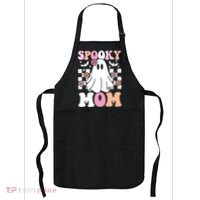 Spooky Mom Halloween Ghost Costume Retro Groovy Apron thumb 0