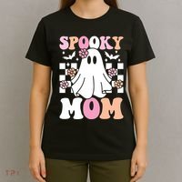 Spooky Mom Halloween Ghost Costume Retro Groovy T-Shirt thumb 4