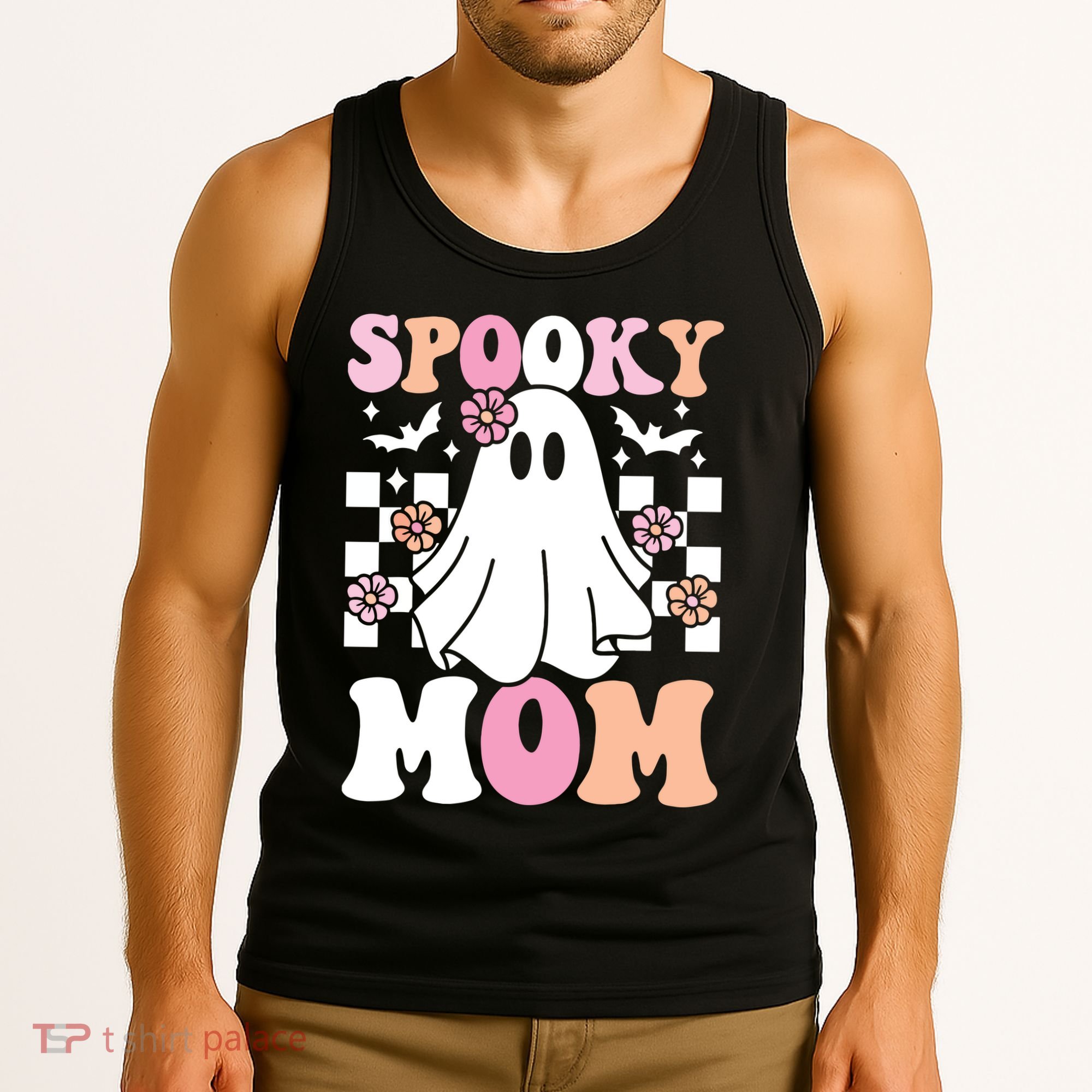 Spooky Mom Halloween Ghost Costume Retro Groovy Tank Top