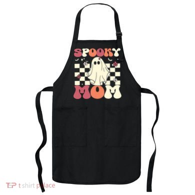 Spooky Mom Halloween Ghost Costume Retro Groovy Apron