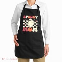 Spooky Mom Halloween Ghost Costume Retro Groovy Apron thumb 2