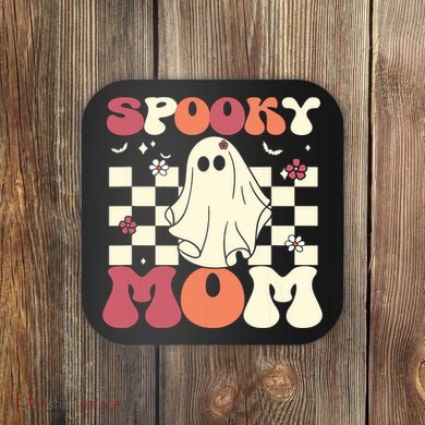 Spooky Mom Halloween Ghost Costume Retro Groovy Coaster