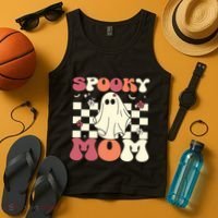Spooky Mom Halloween Ghost Costume Retro Groovy Tank Top thumb 4