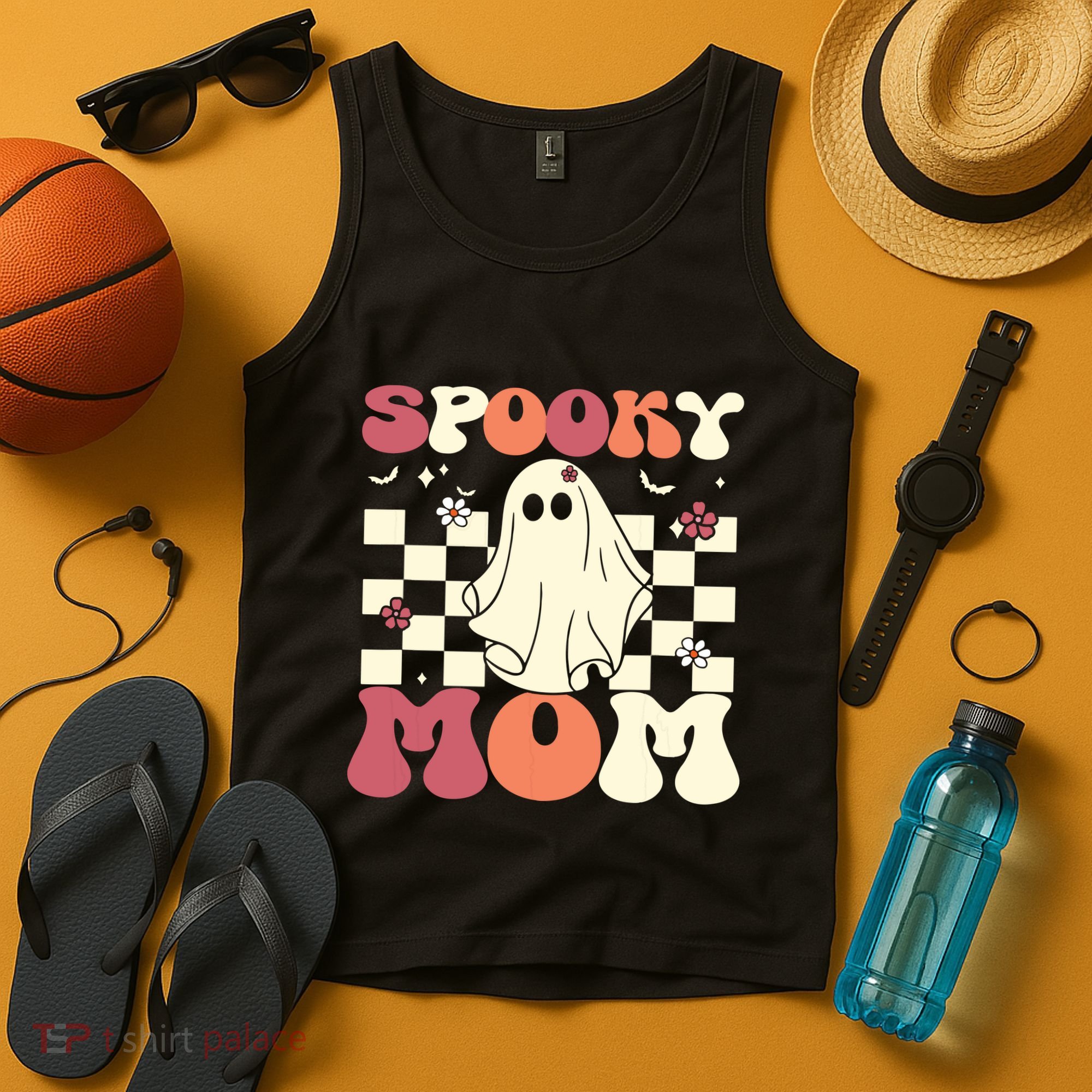 Spooky Mom Halloween Ghost Costume Retro Groovy Tank Top