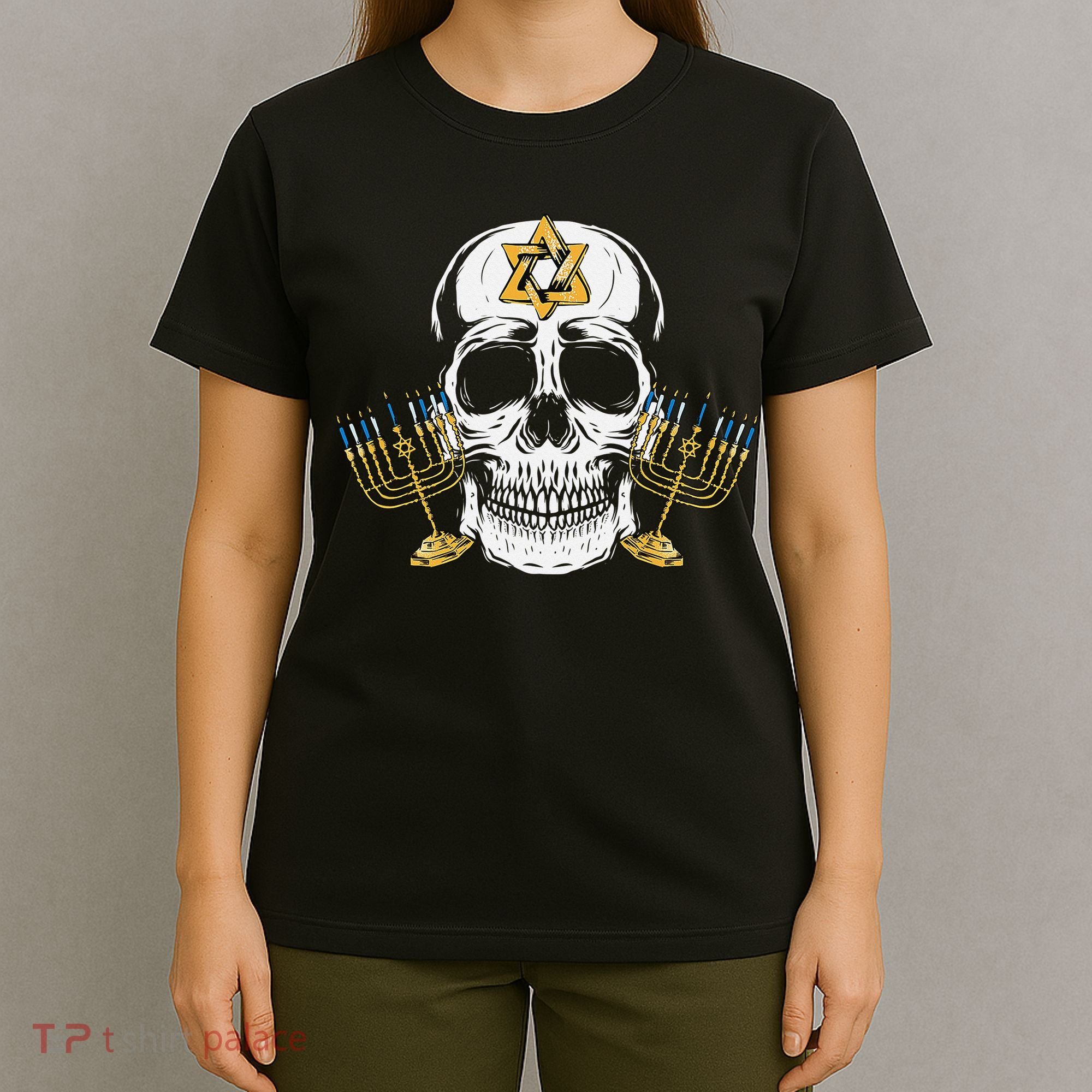 Skull Menorah Hanukkah Cool Skeleton Chanukah Jewish Holiday  T-Shirt