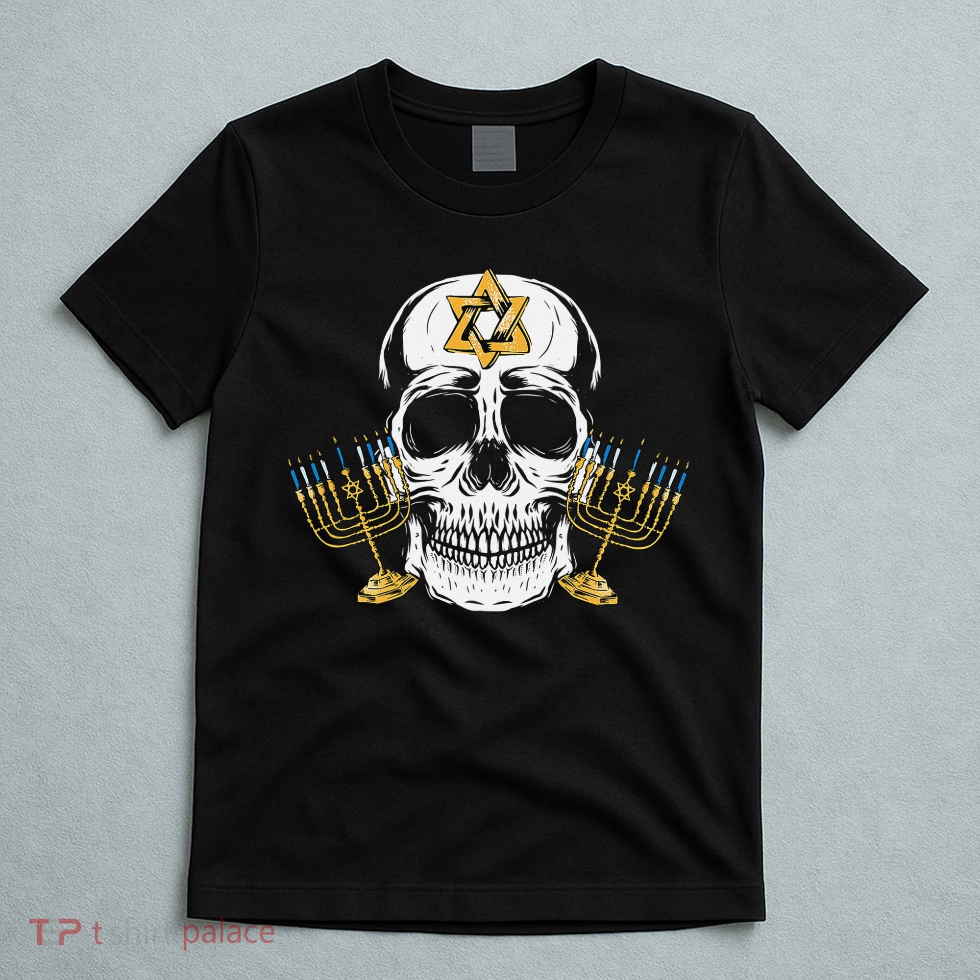 Skull Menorah Hanukkah Cool Skeleton Chanukah Jewish Holiday  T-Shirt