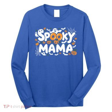 Spooky Mama Halloween Witchy Mom Ghosts And Pumpkins Costume Gift Long Sleeve Shirt