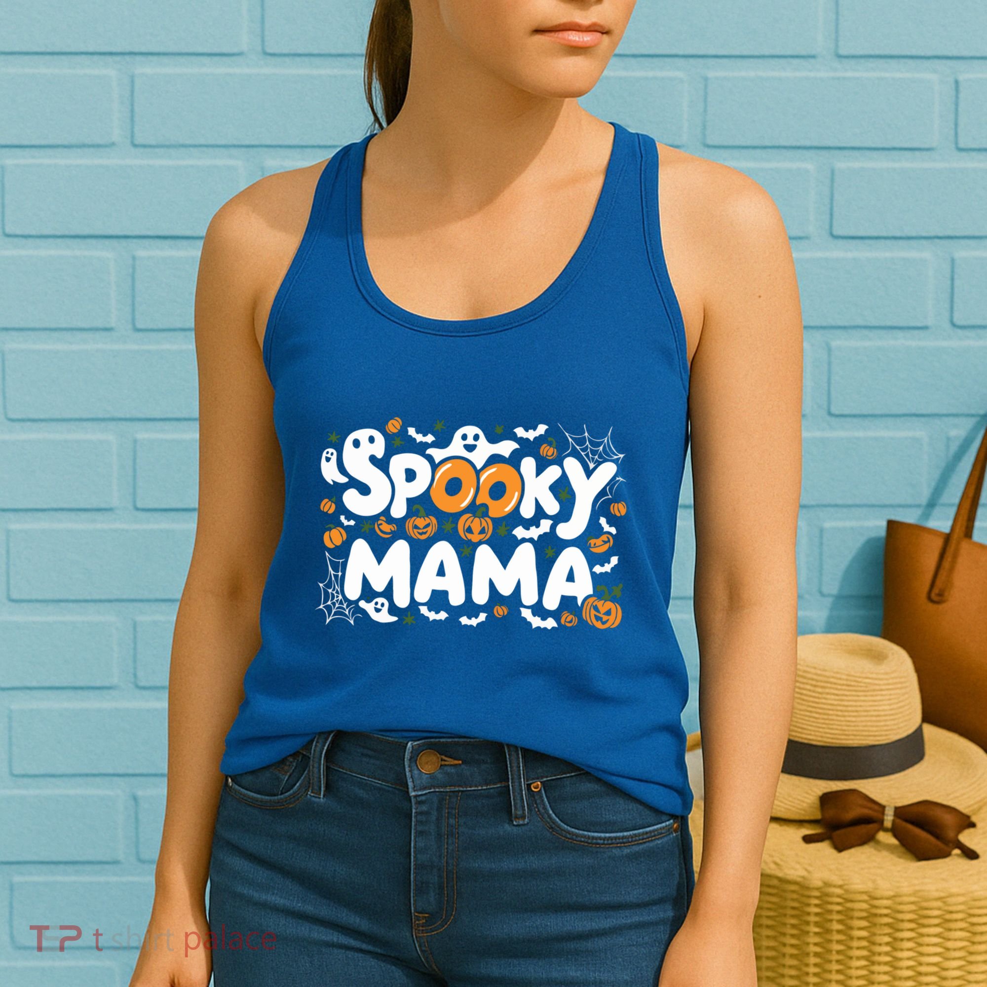 Spooky Mama Halloween Witchy Mom Ghosts And Pumpkins Costume Gift Women's Tank Top