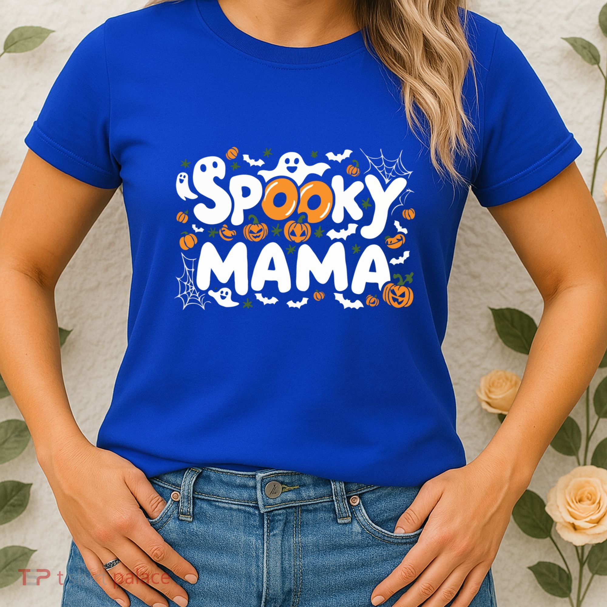 Spooky Mama Halloween Witchy Mom Ghosts And Pumpkins Costume Gift Women's T-Shirt