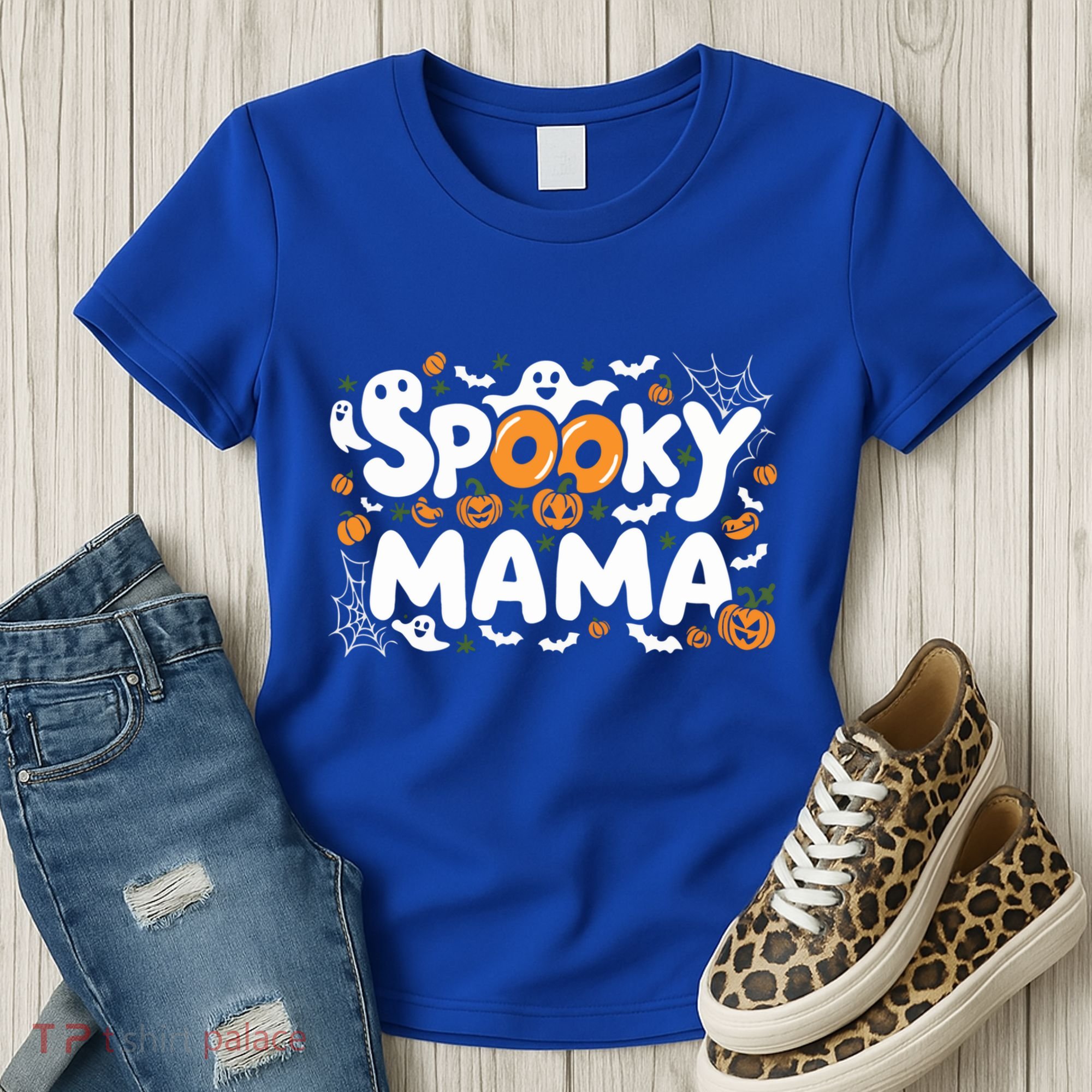 Spooky Mama Halloween Witchy Mom Ghosts And Pumpkins Costume Gift Women's T-Shirt