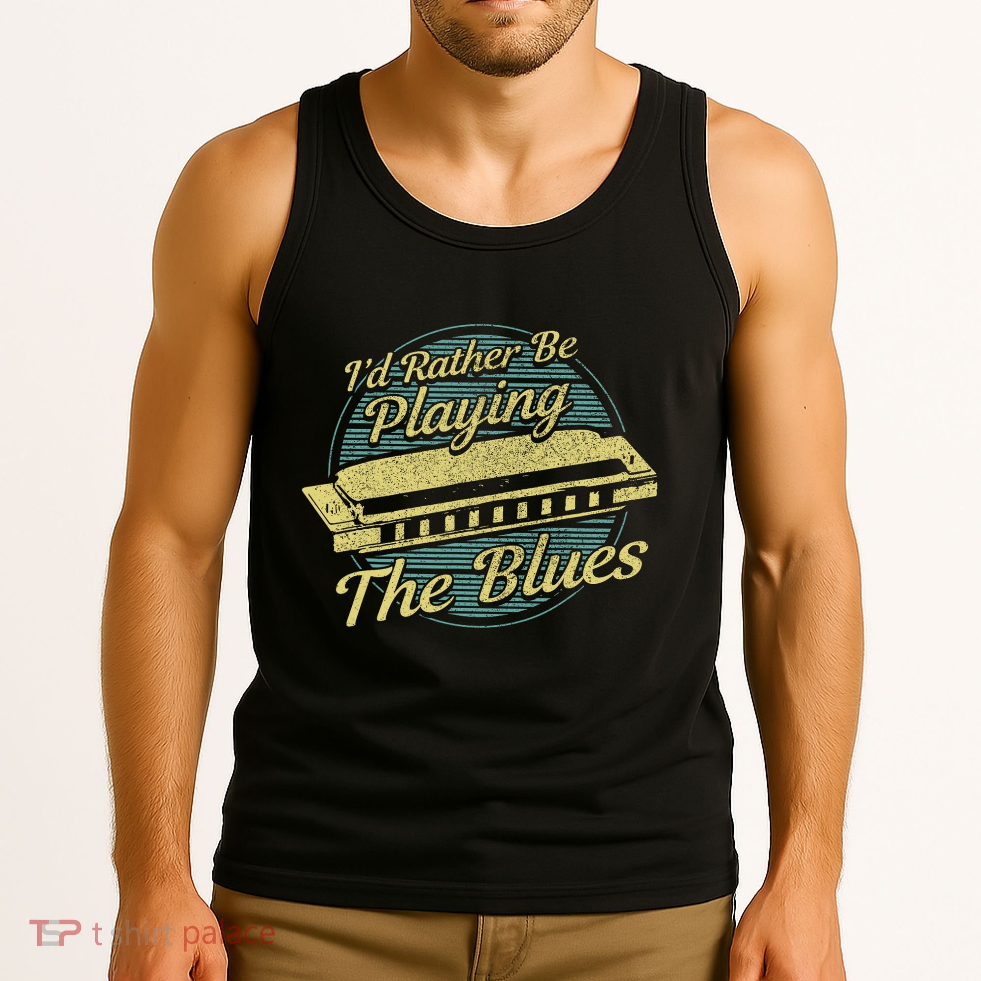 Style Musician Harmonica Blues Tank Top