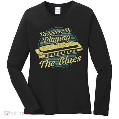 Style Musician Harmonica Blues Women's Long Sleeve Shirt