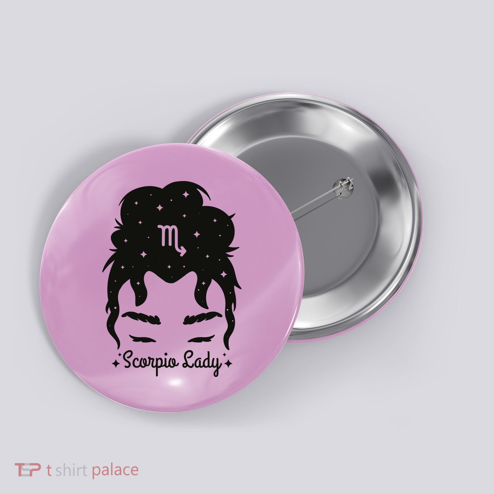 Scorpio Messy Hair Bun Birthday Gift Button