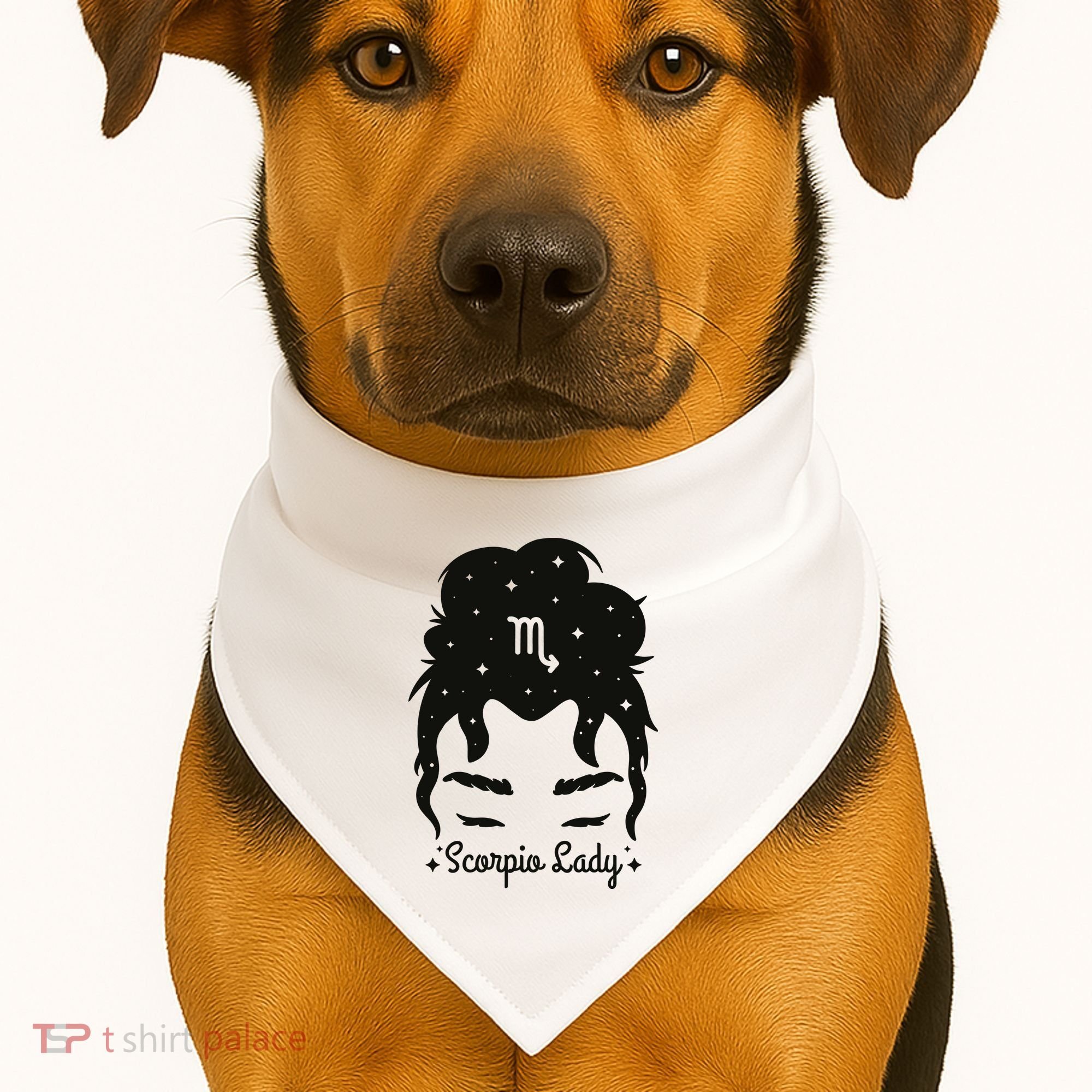 Scorpio Messy Hair Bun Birthday Gift USA-Made Doggie Bandana