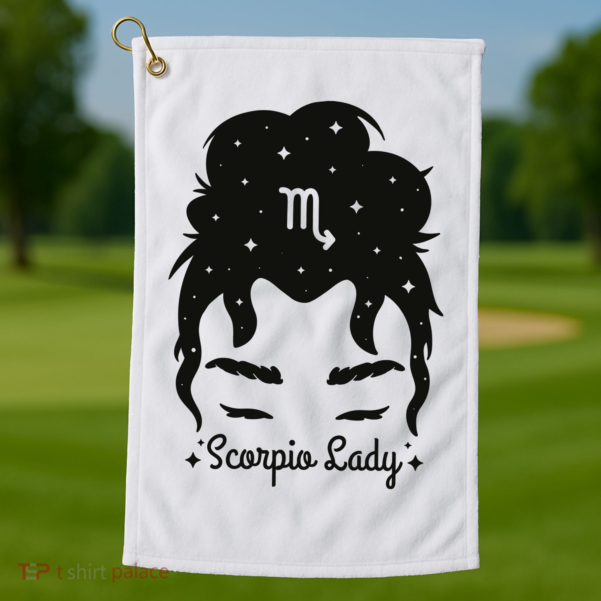 Scorpio Messy Hair Bun Birthday Gift Golf Towel