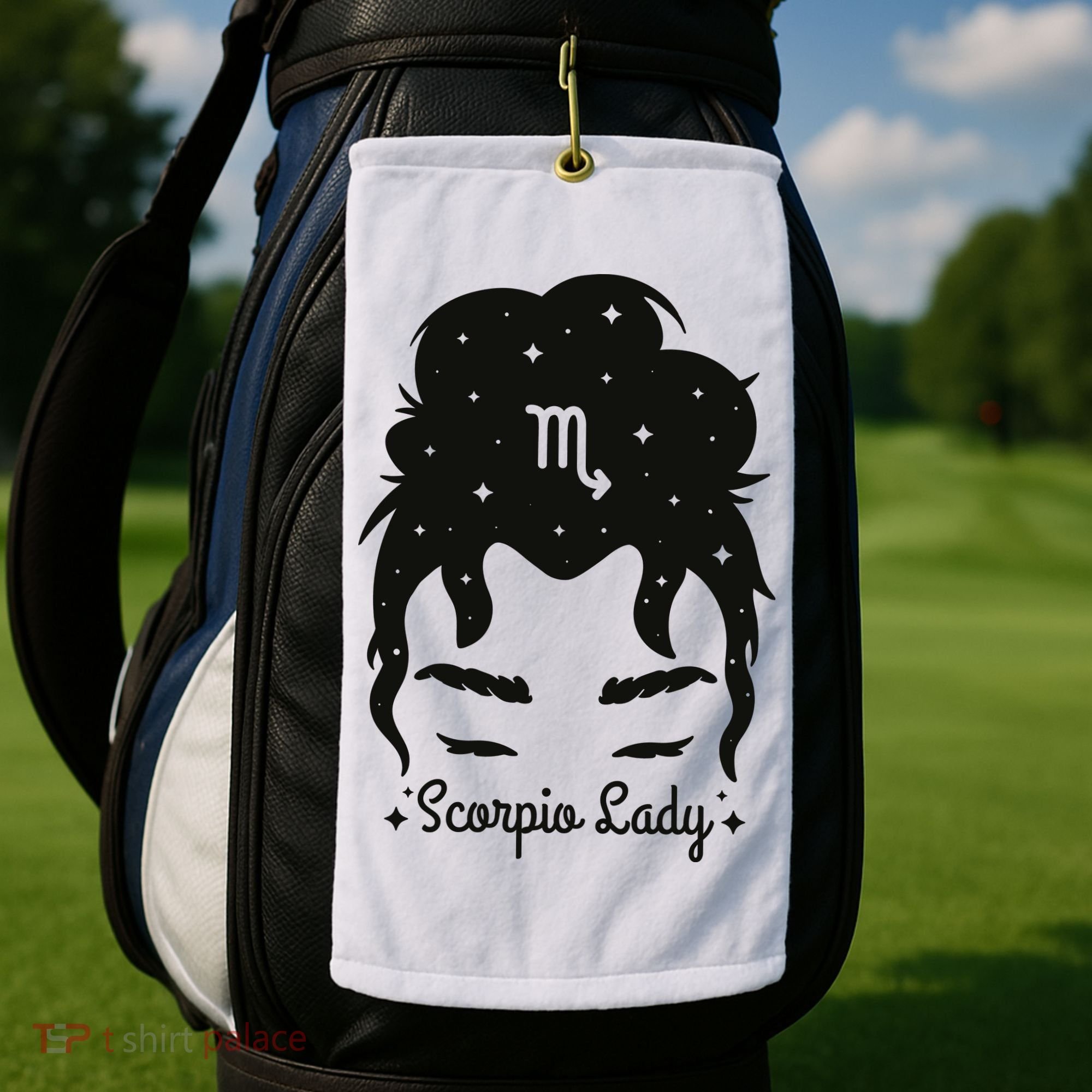 Scorpio Messy Hair Bun Birthday Gift Golf Towel