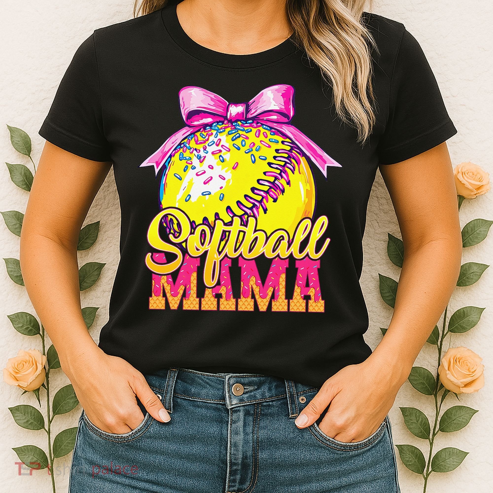 Softball Mama Ice Cream Drip Cheer Mom Game Day Mothers Day Women's T-Shirt