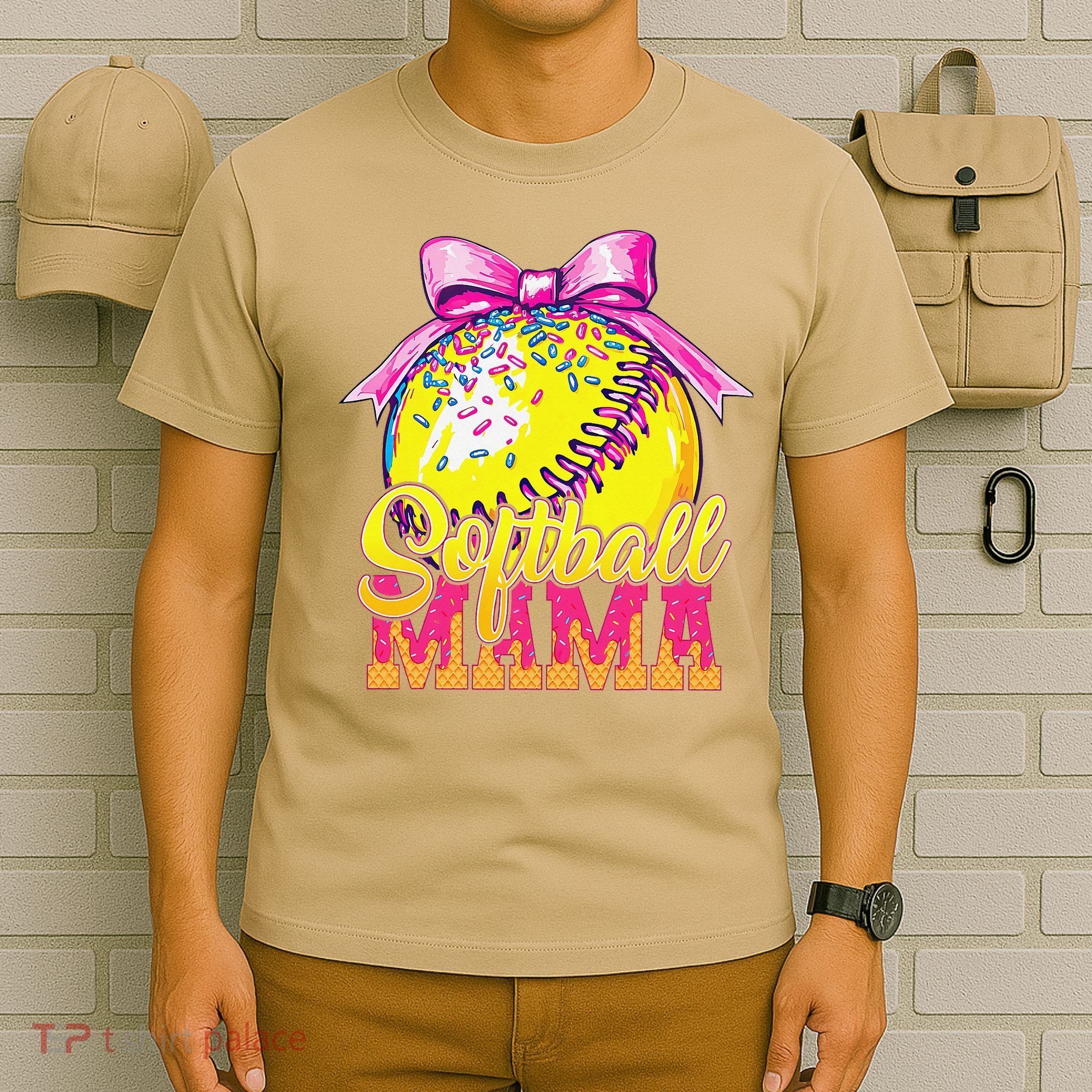 Softball Mama Ice Cream Drip Cheer Mom Game Day Mothers Day T-Shirt