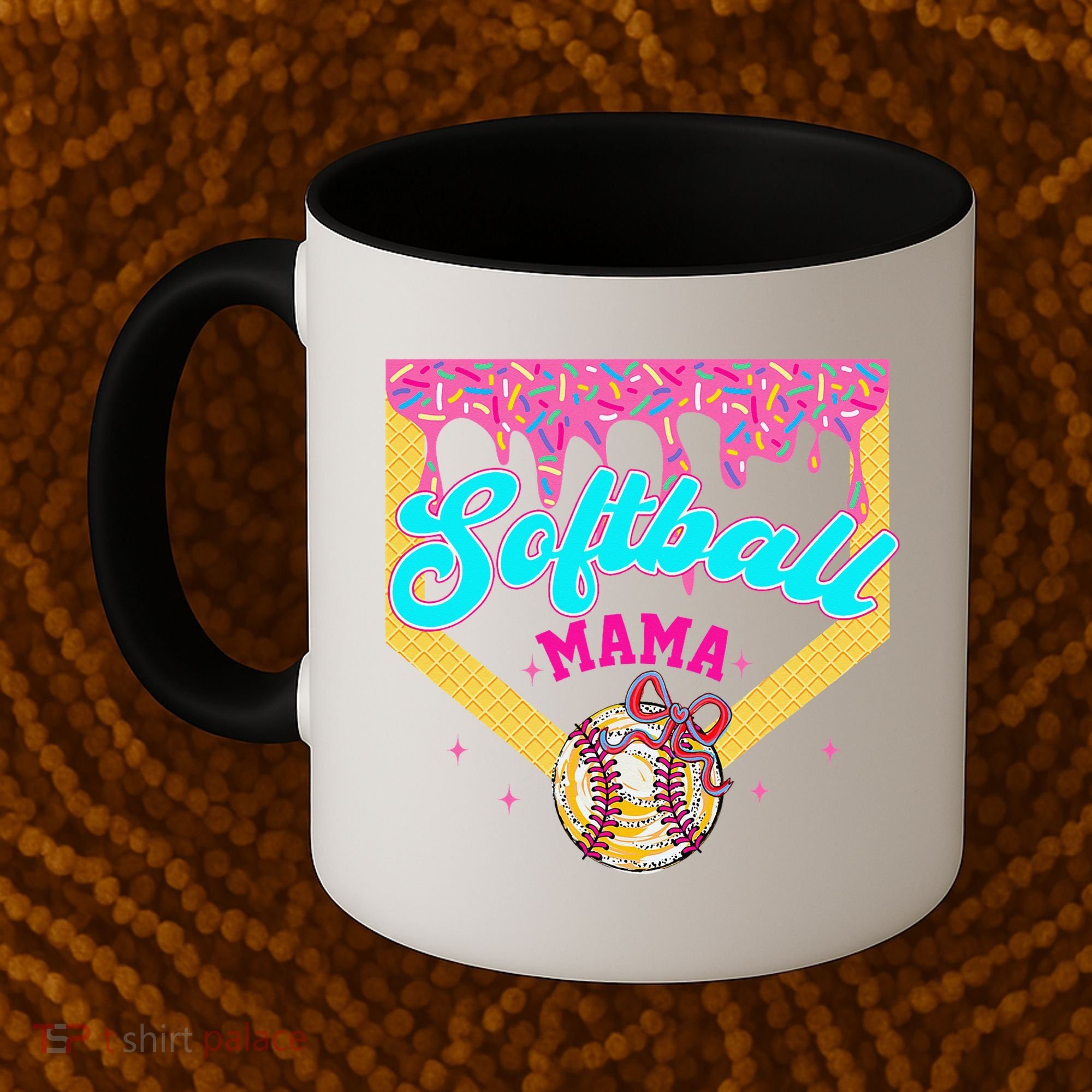 Softball Mama Ice Cream Drip Cheer Mom Game Day Mothers Day Coffee Mug