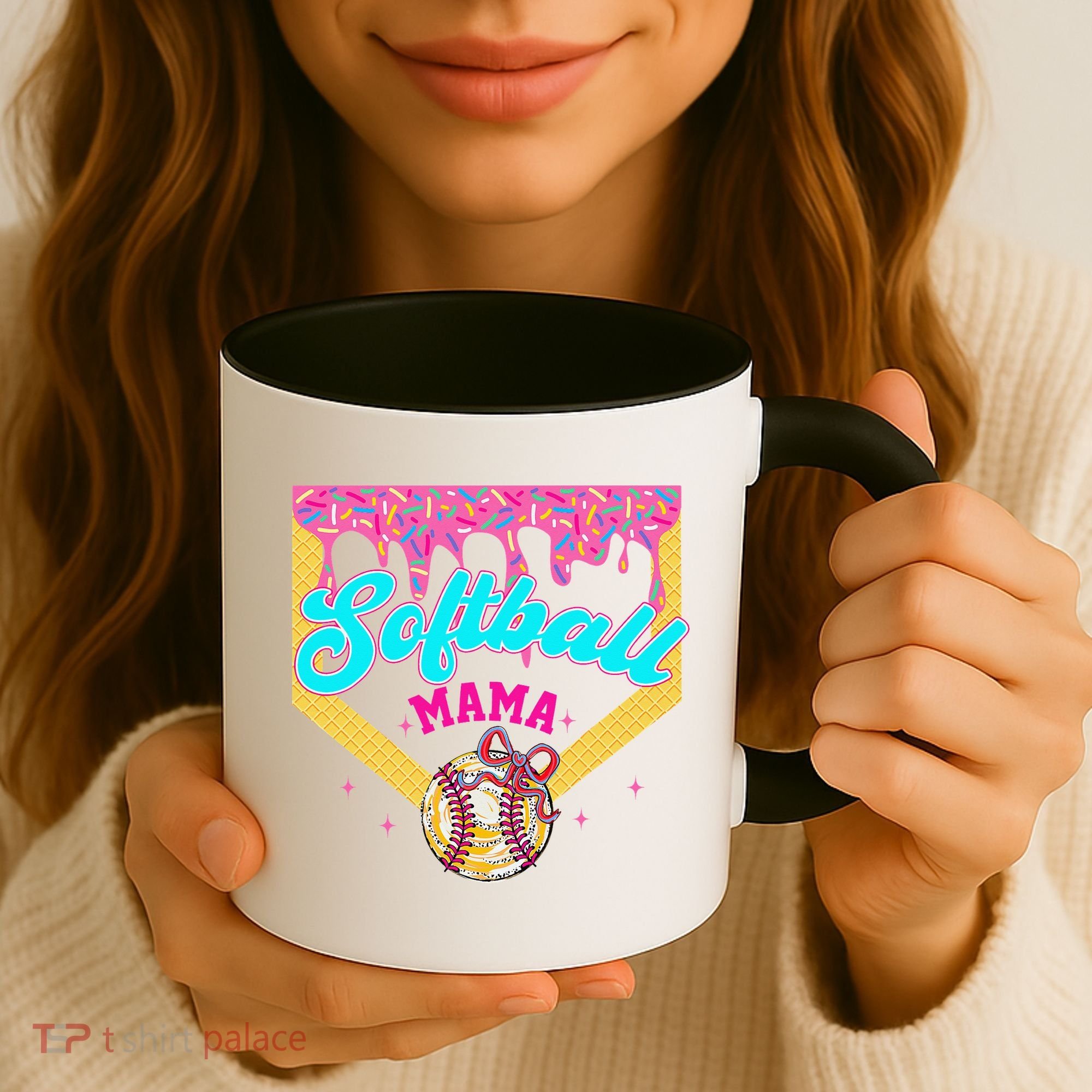 Softball Mama Ice Cream Drip Cheer Mom Game Day Mothers Day Coffee Mug