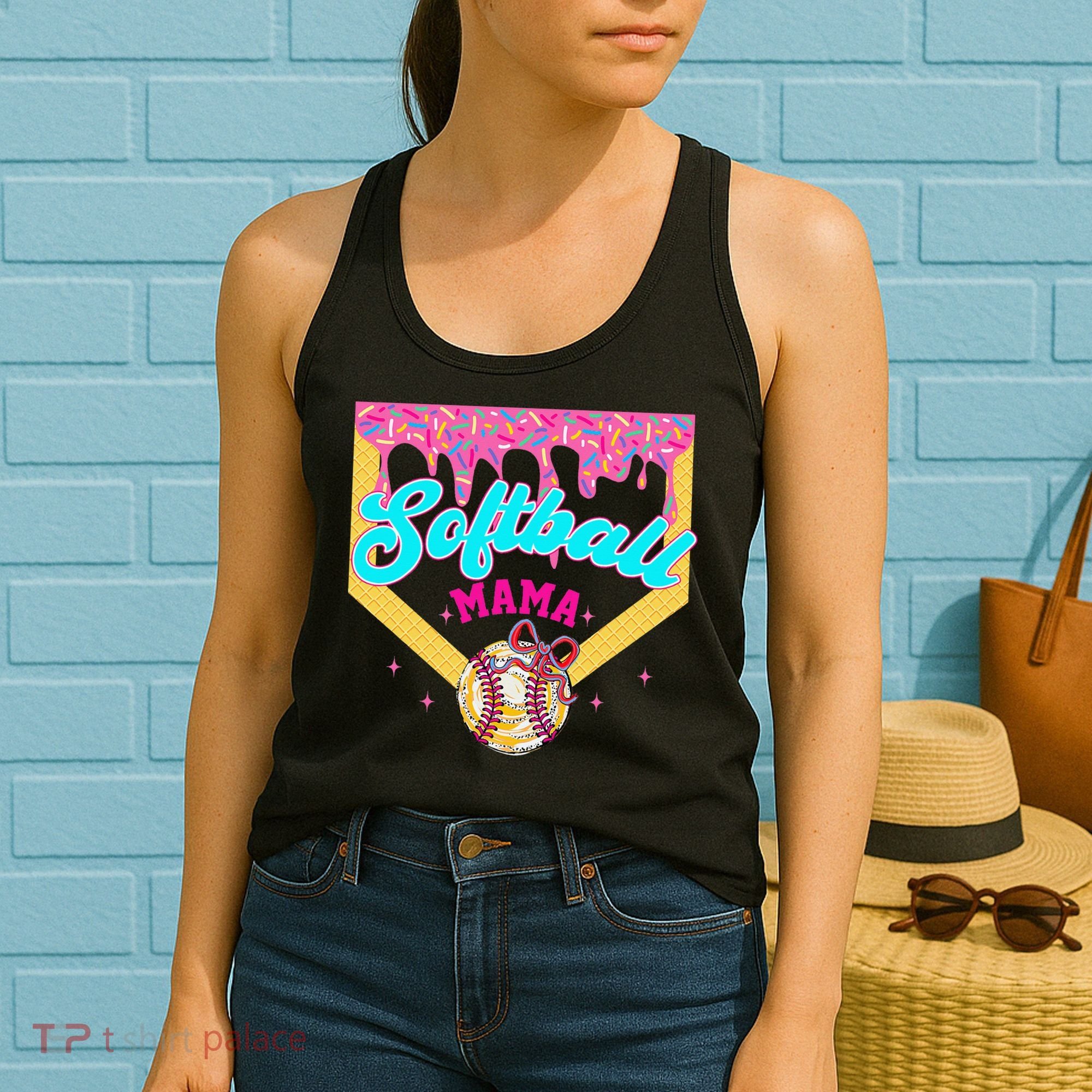 Softball Mama Ice Cream Drip Cheer Mom Game Day Mothers Day Women's Tank Top