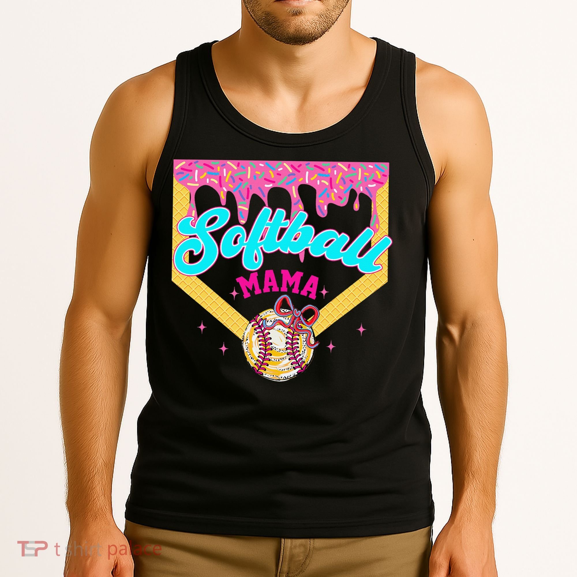 Softball Mama Ice Cream Drip Cheer Mom Game Day Mothers Day Tank Top
