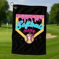 Softball Mama Ice Cream Drip Cheer Mom Game Day Mothers Day Golf Towel thumb 1