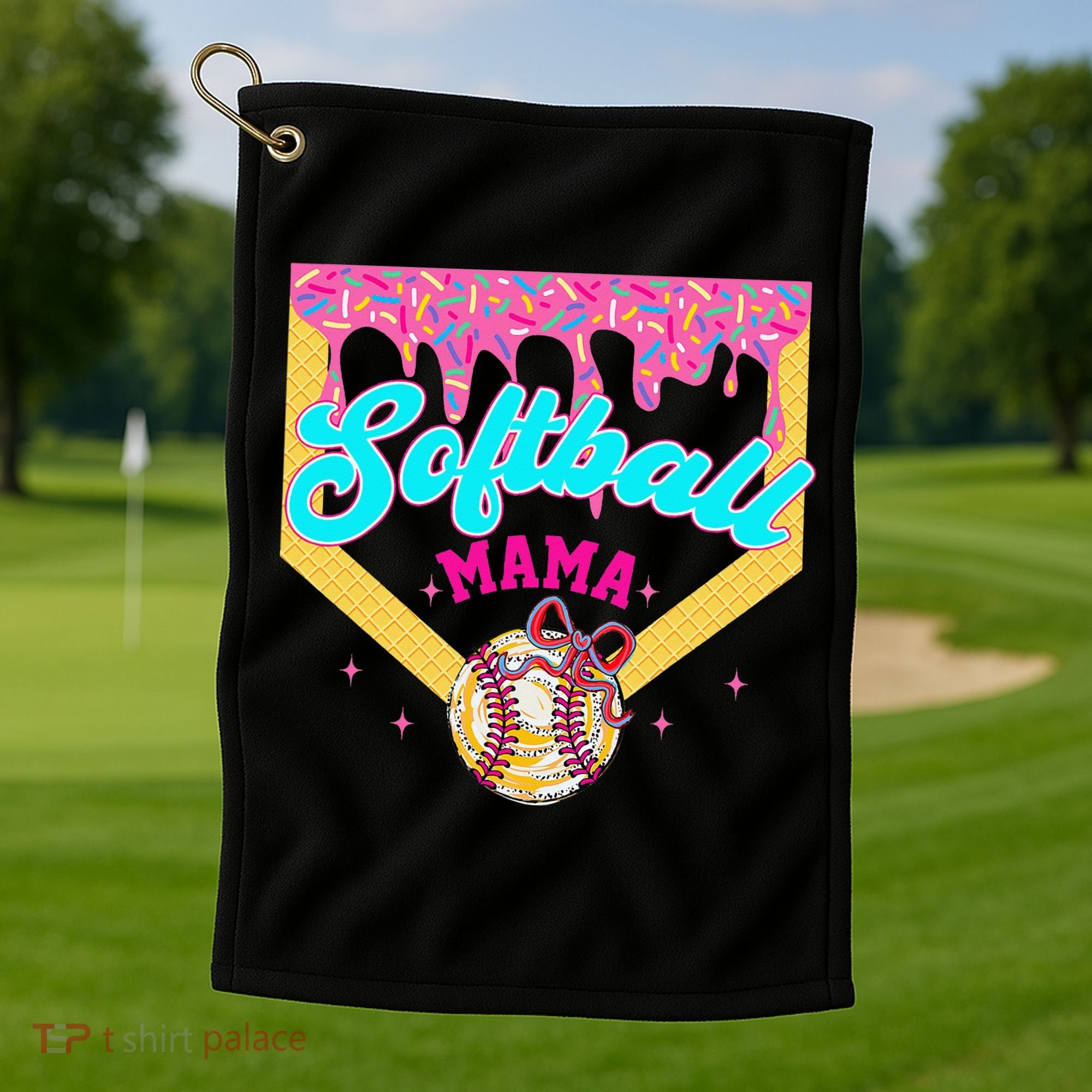 Softball Mama Ice Cream Drip Cheer Mom Game Day Mothers Day Golf Towel