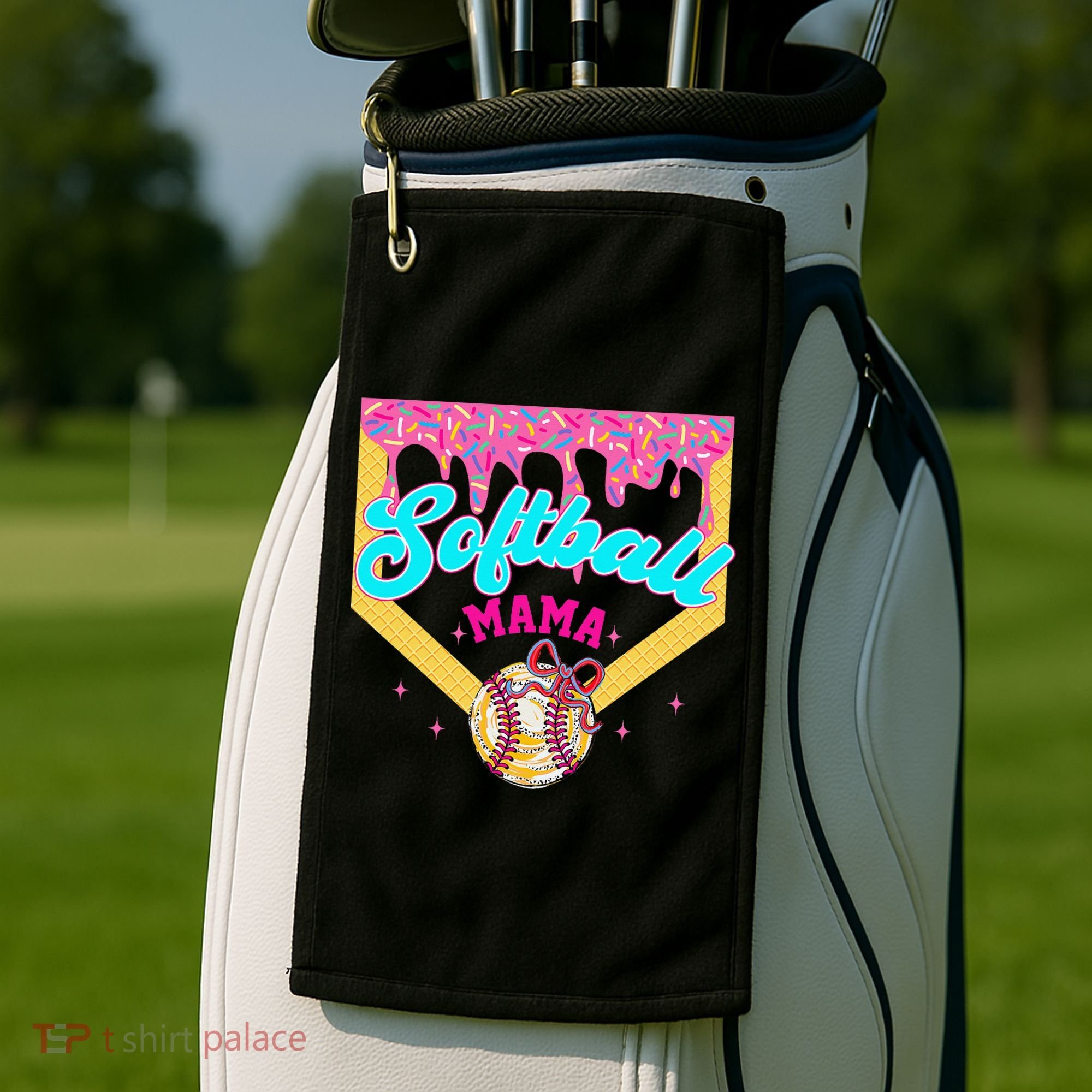 Softball Mama Ice Cream Drip Cheer Mom Game Day Mothers Day Golf Towel