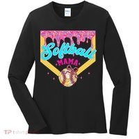 Softball Mama Ice Cream Drip Cheer Mom Game Day Mothers Day Women's Long Sleeve Shirt thumb 0