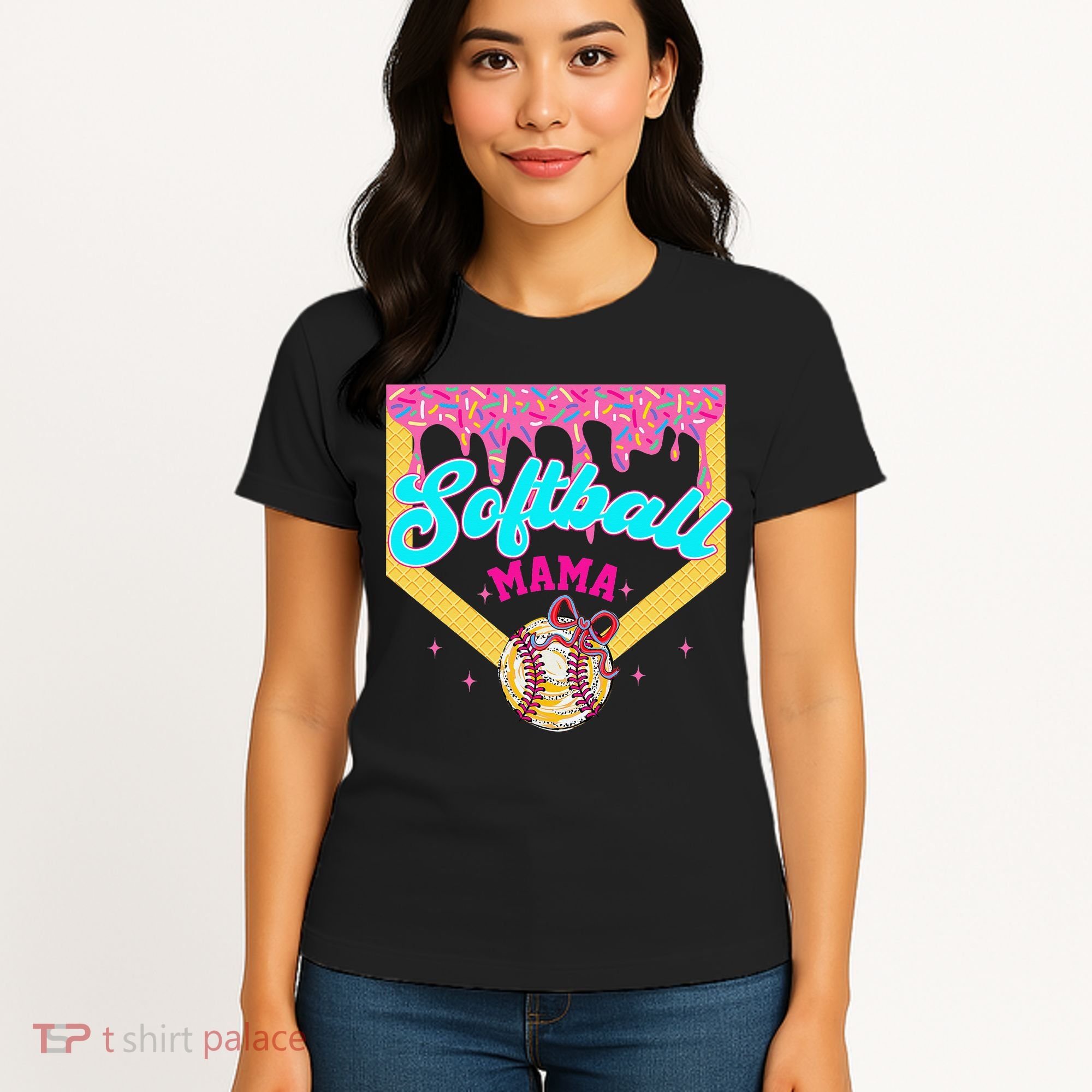Softball Mama Ice Cream Drip Cheer Mom Game Day Mothers Day Women's T-Shirt
