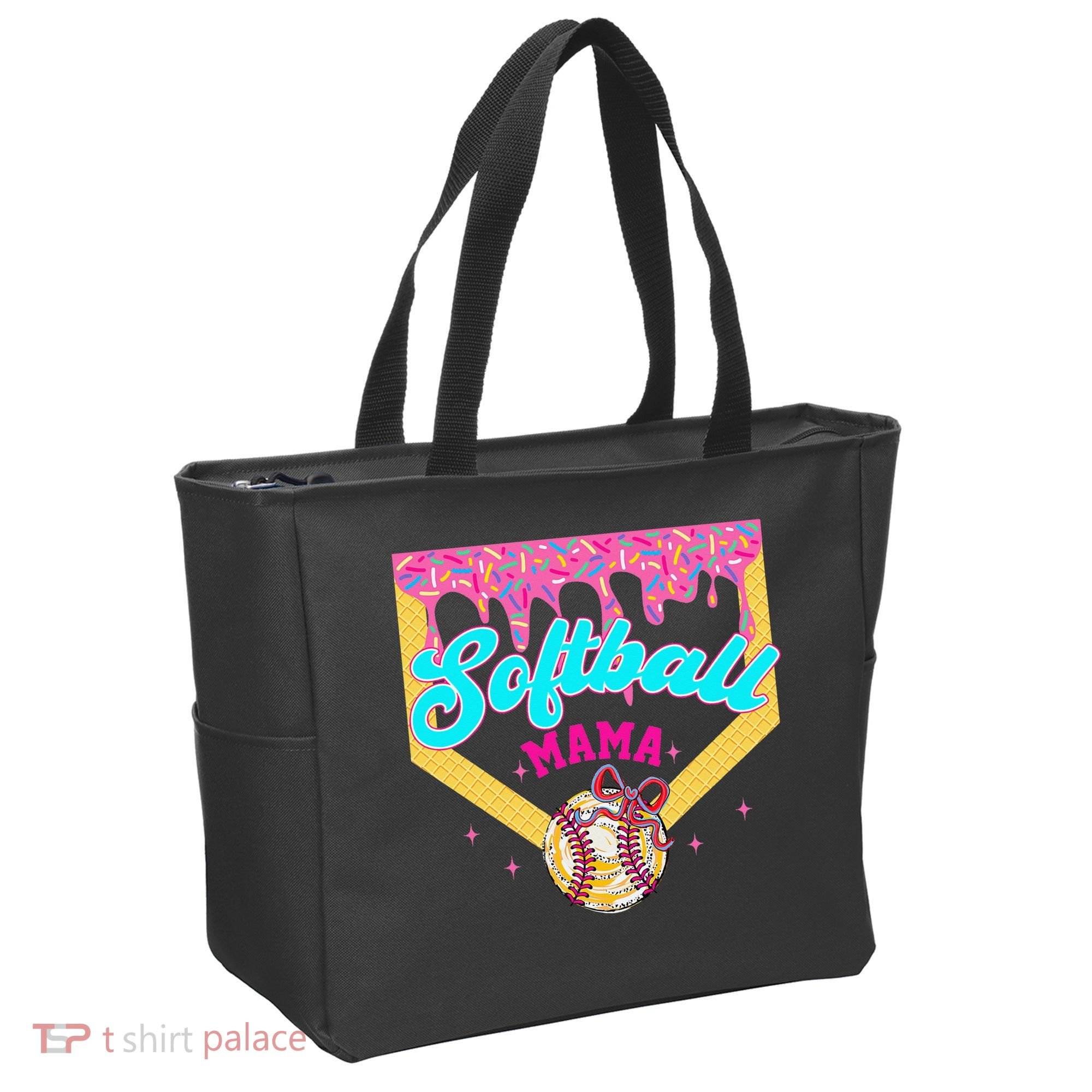 Softball Mama Ice Cream Drip Cheer Mom Game Day Mothers Day Tote Bag